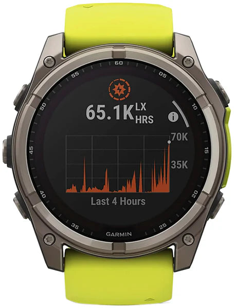 Garmin Fenix 8 Solar Yellow/Graphite Band Sunlight-Visible/Transflective MIP Display Compatible w/ iPhone/Android